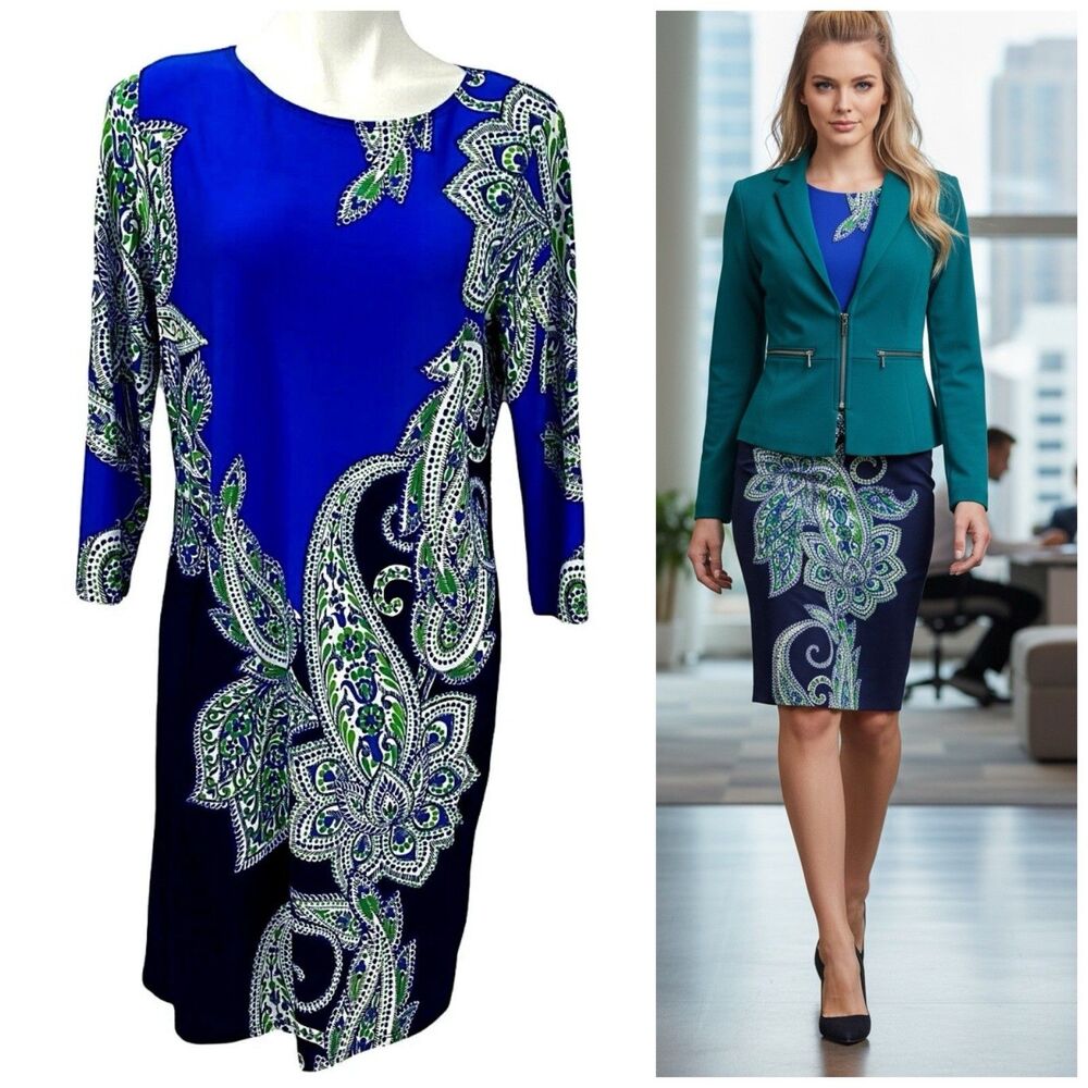 Tiana B Dress Womens Large Lot Blazer Paisley Blue Work Office Church Date